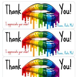 Thank You Stickers Lip Gloss Labels Lips Kiss